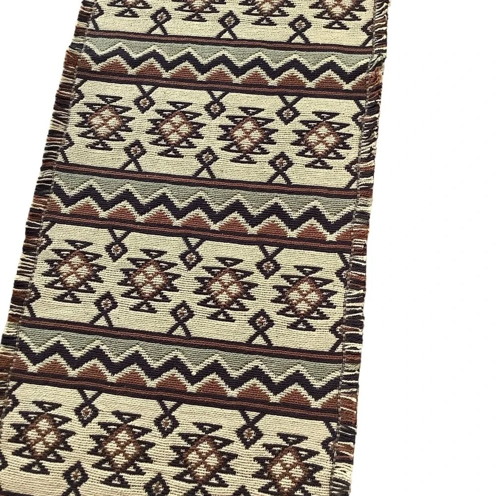 Vintage Aztec Tribal Geometric Woven Wool Table Runner Rug Tapestry 12x69